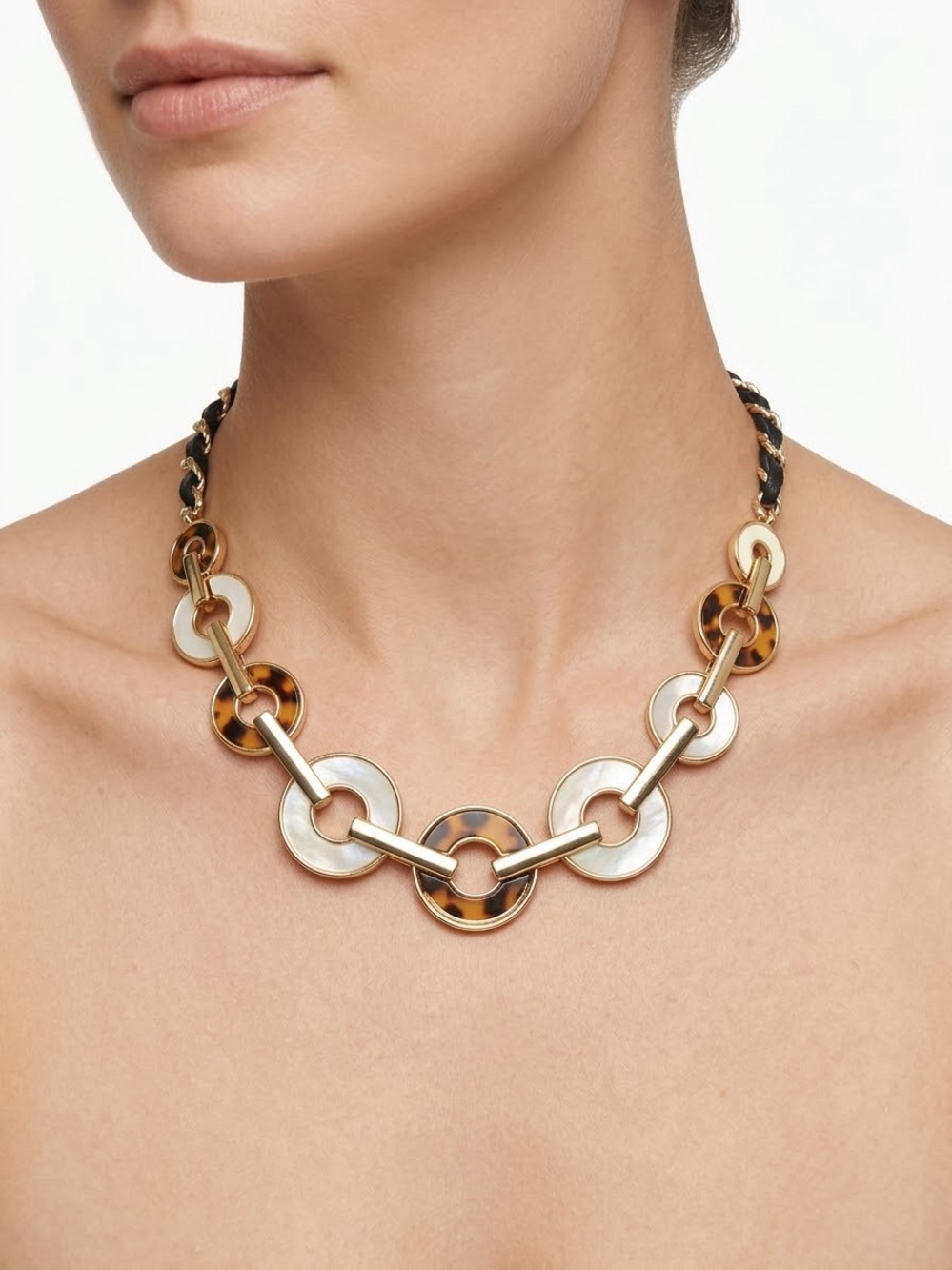 Banana Republic Gold Chain Necklace with Tortoiseshell and Ivory Links